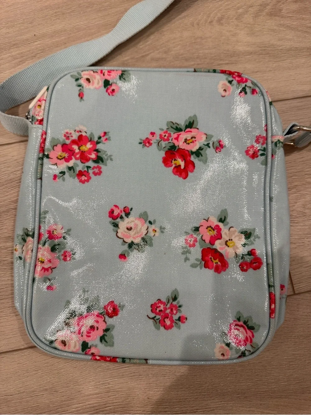 Cath Kidston Light Blue Floral Crossbody Bag with Pink & Red Roses